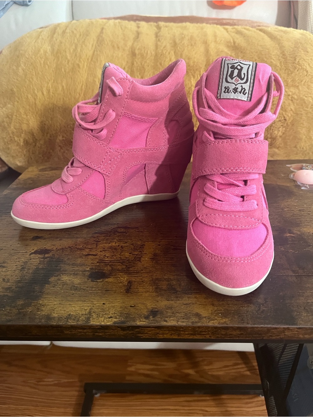 Ash Bowie Pink Wedge Suede Sneaker boots- size 6